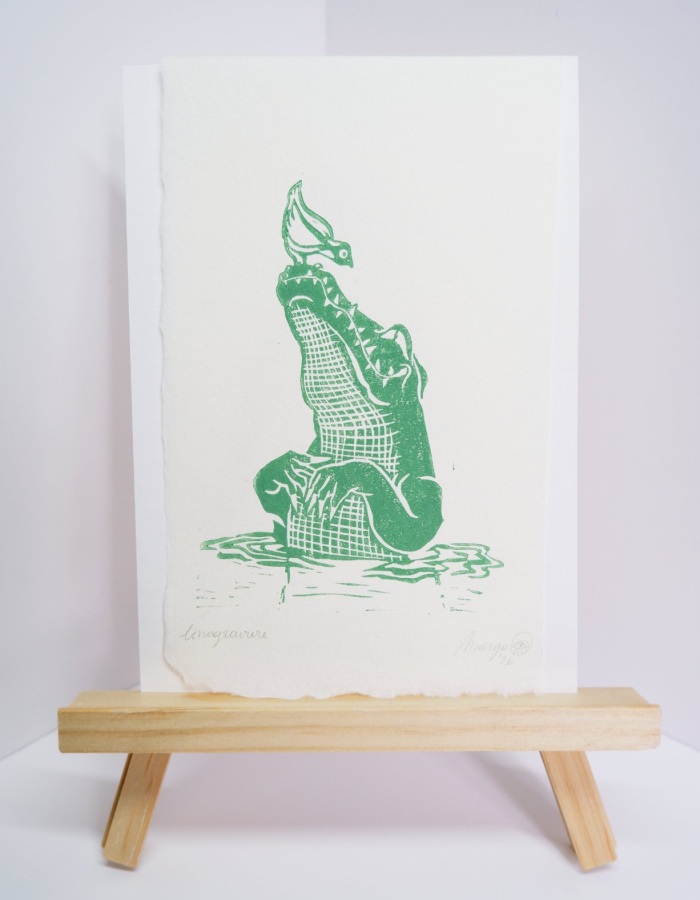 Cordelia the crocodile, linocut print