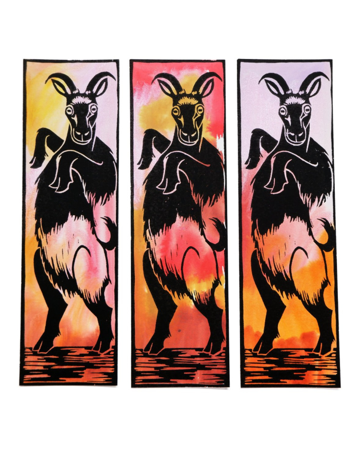 Linocut bookmark "Goat"