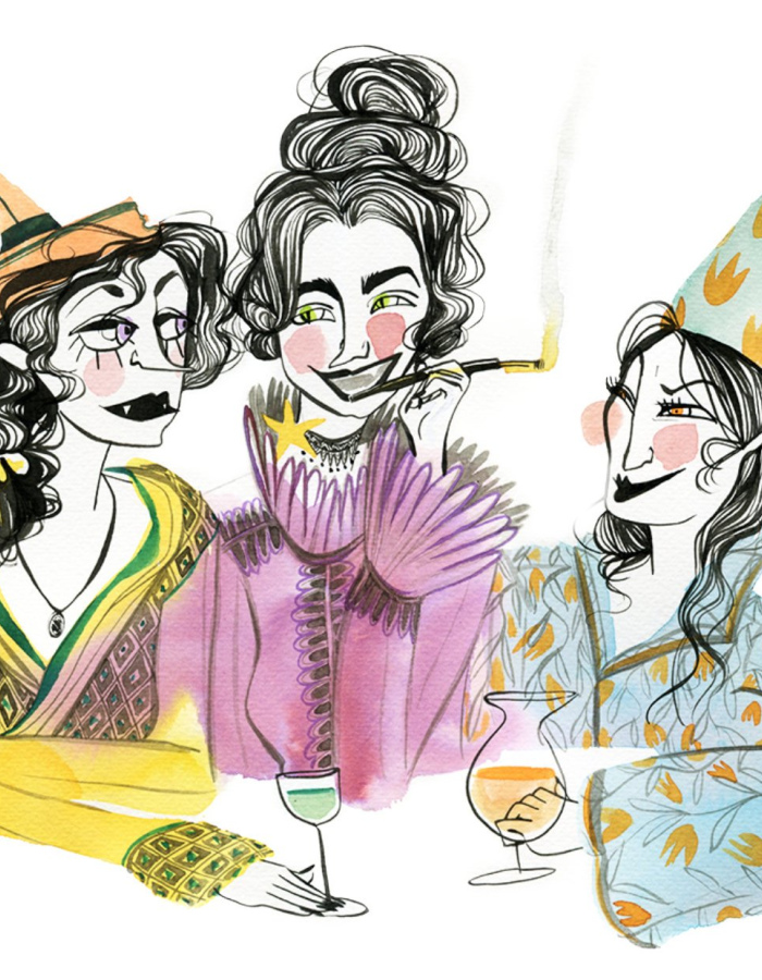 Postcard "Witches in a bar"