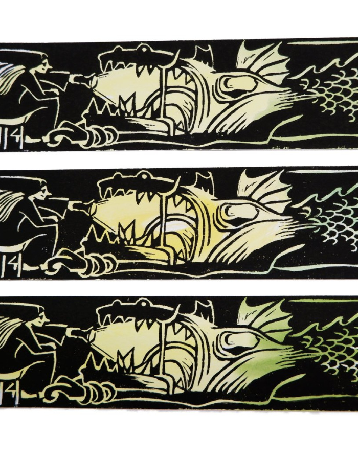 Linocut bookmark "The teeth"
