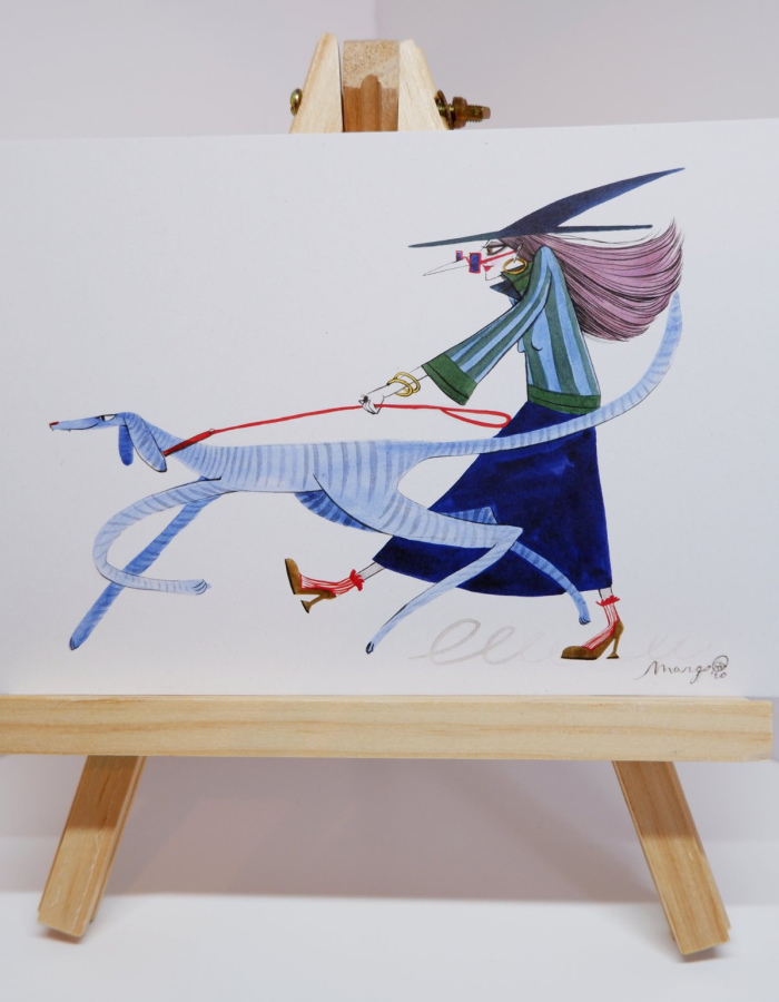 Print “A witch walks her dog” A5