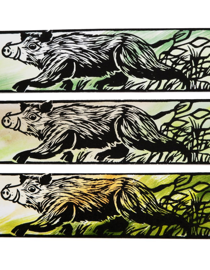 Linocut bookmark "Boar"